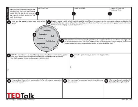 ted talk graphic organizer  tedtalk view  te talk  complete