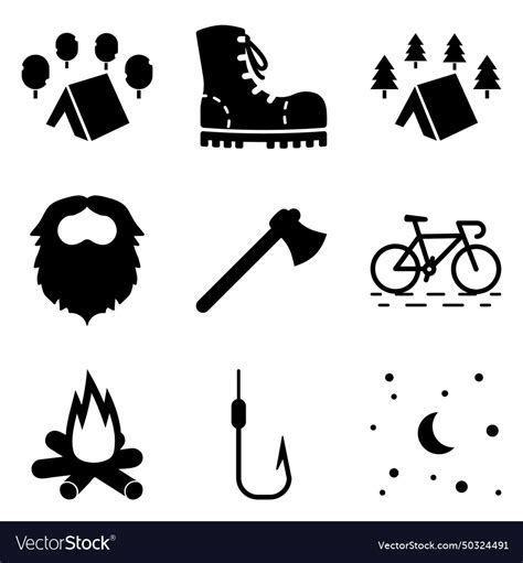 Camping Flat Icon Set Isolated On White Background