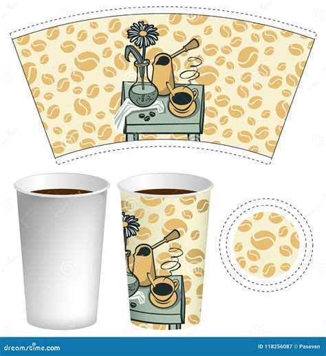 Paper Cup For Hot Drink With Doodle Still Life Stock Vector