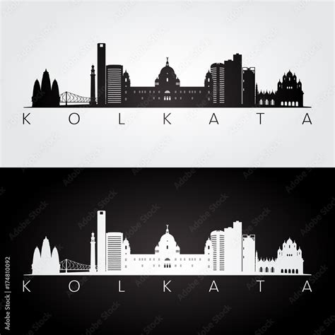 Kolkata Skyline And Landmarks Silhouette Black And White Design