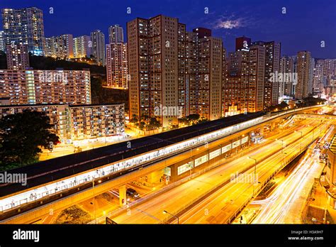 Hong Kong Kwun Tong Downtown At Night Stock Photo Alamy