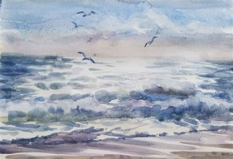 Apprendre La Peinture Avec Elena Comment Peindre La Mer En Aquarelle