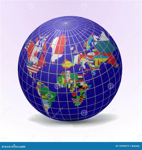 Flags Globe With World Map Cartoon Vector | CartoonDealer.com #15999973