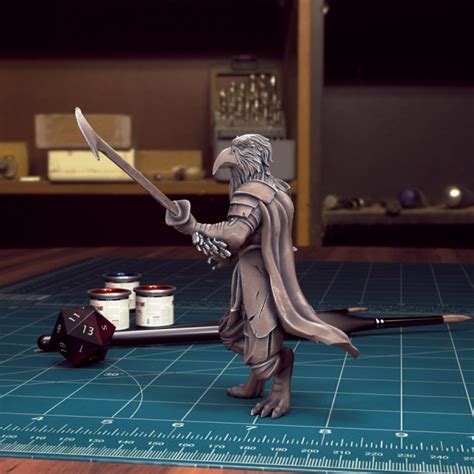 3D Printable DnD Heroes Kenku Fighter Male Pre Supported By