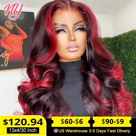 Highlight Wig Human Hair 1B 99J Burgundy Body Wave Lace Front Wigs For