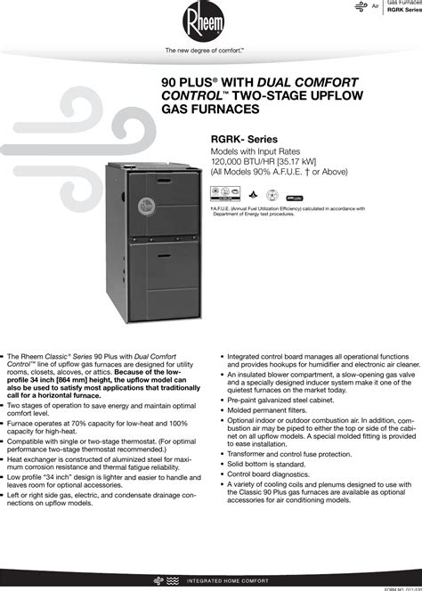 Rheem Classic Series Up To 95 Afue 2 Stage Psc Motor Specification Sheet