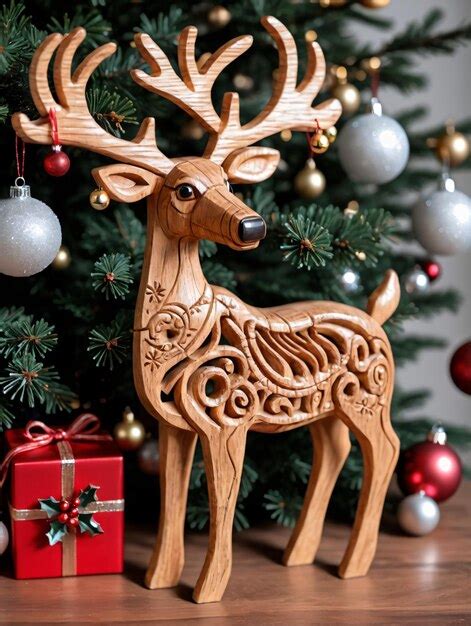 Premium AI Image Photo Of Christmas Carved Wooden Reindeer