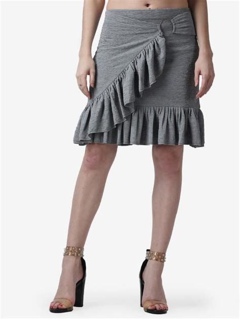 Buy Popwings Casual Grey Frill Mini Skirt With Front Bangle Women