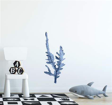 Watercolor Navy Blue Seaweed Wall Decal Ocean Sea Life Etsy Wall