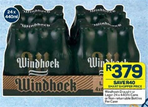 Windhoek Draught Or Lager X Ml Cans Or Non Returnable Bottles Per