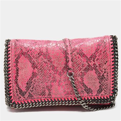 Stella Mccartney Neon Pink Faux Python Embossed Leather Falabella Flap