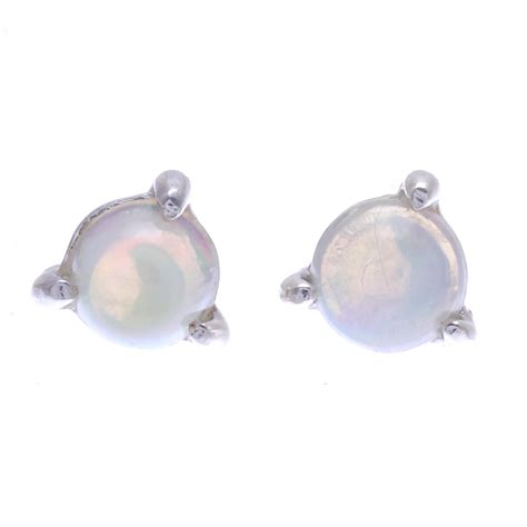 Hand Made Opal Gemstone Stud Earrings - Hidden Moon | NOVICA