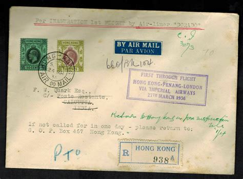 Hong Kong First Flight Cover Ffc To Calcutta India Via Imperial