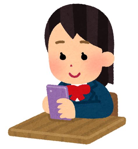 学校でスマートフォンを使う学生のイラスト（女子・ブレザー） かわいいフリー素材集 いらすとや