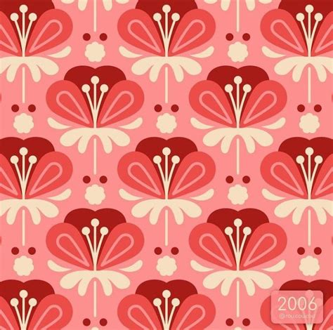 Pink and Red Folk Art Flowers Wallpaper