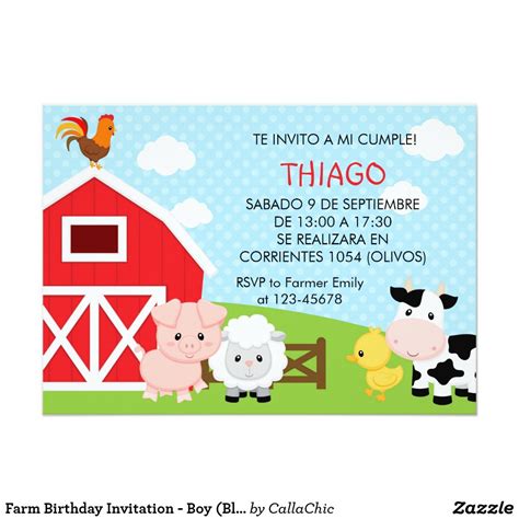 Invitación Del Cumpleaños De La Granja Muchacho Thiago 1 Año Tarjetas De