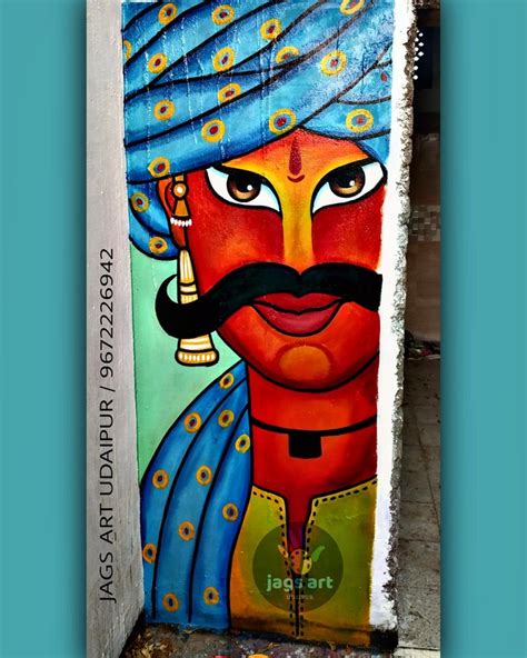 Rajasthani Men Traditional Wall Painting Big Eyes Wall Painting