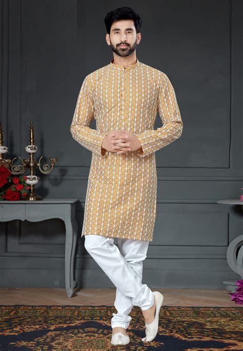 Mustard Cotton Kurta Pajama