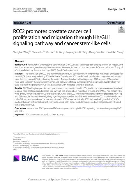 Pdf Rcc Promotes Prostate Cancer Cell Proliferation And Migration