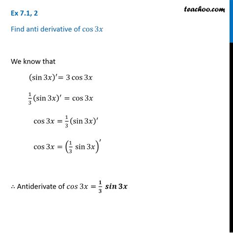 Ex 71 2 Integrate Cos 3x Chapter 7 Class 12 Cbse Ex 71