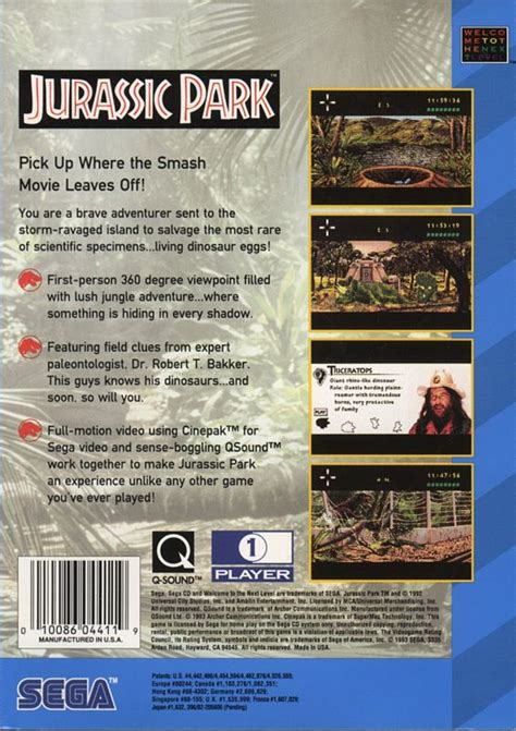 Jurassic Park 1993 Sega Cd Box Cover Art Mobygames