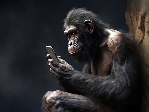 Free picture: Graphic of monkey holding mobile phone