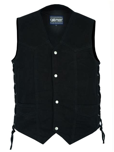 MOTORCYCLE MEN'S TRADITIONAL DENIM VEST WITH SIDE LACES - Austin Leather