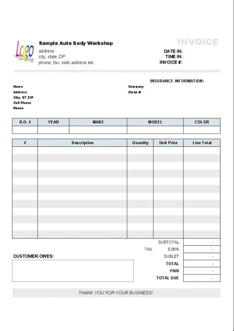 Automotive Repair Invoice Template Invoice Manager For Excel Throughout