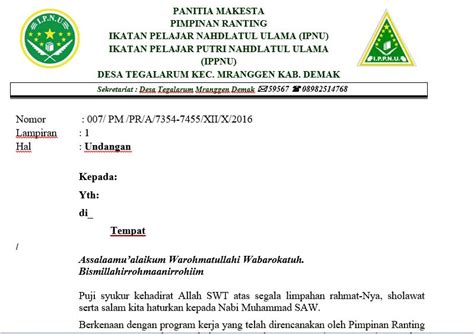 Pelantikan Pengurus Contoh Surat Undangan Pelantikan Ipnu Ippnu Ariza