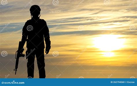 Silhouette of a Soldier Against the Sunset Stock Photo - Image of ...