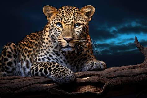 Leopard Lying on a Branch and Looking at the Camera, 3d Render, African ...