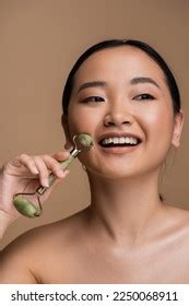 Positive Asian Model Naked Shoulder Using Stock Photo 2250068911