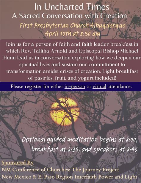 Invitation To In Uncharted Times On Faith Climate Creation Tuesday April 10 Nm Interfaith