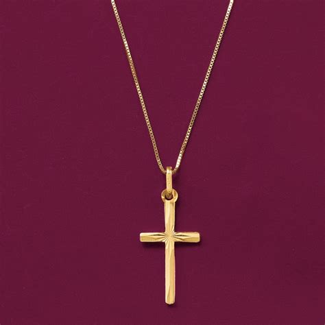 Italian 18kt Yellow Gold Diamond-Cut Cross Pendant Necklace | Ross-Simons