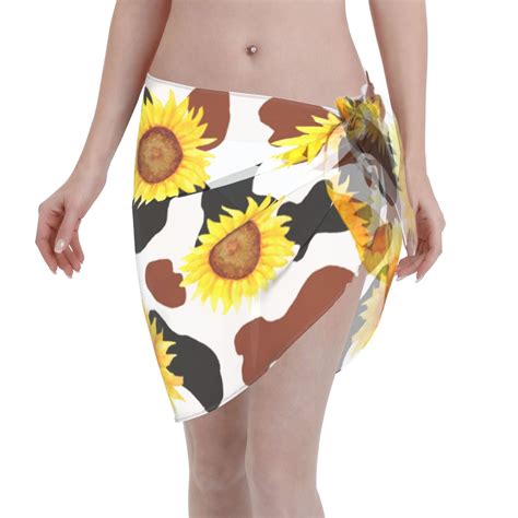 Coaee Cow Print Sunflower Women S Short Sarongs Beach Wrap Sheer Bikini