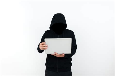 Premium Photo Man Standing With Laptop Presenting Cyber Security