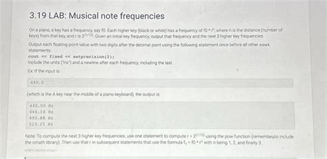 Solved Lab Musical Note Frequencies On A Piano A Key Chegg