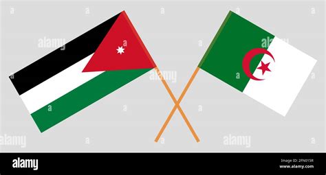 Crossed Flags Of Algeria And Jordan Official Colors Correct Proportion Vector Illustration