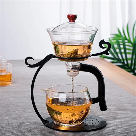 Lazy Tea Maker Palace Lantern Automatic Tea Set Wooden Frame Glass Mug