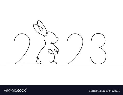 Chinese Lunar Year 2023 Rabbit One Line Drawing Vector Image