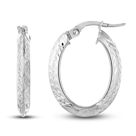 Diamond Cut Knife Edge Hoop Earrings 14k White Gold 15mm Jared