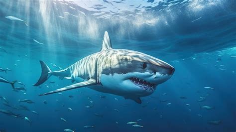 Premium Ai Image Great White Shark Underwater Generative Ai