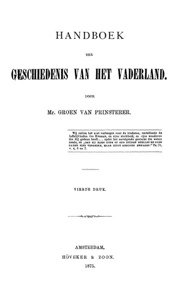 G Groen Van Prinsterer Handboek Der Geschiedenis Van Het Vaderland Dbnl