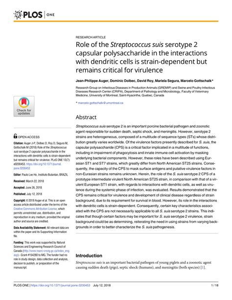 Pdf Role Of The Streptococcus Suis Serotype 2 Capsular Polysaccharide