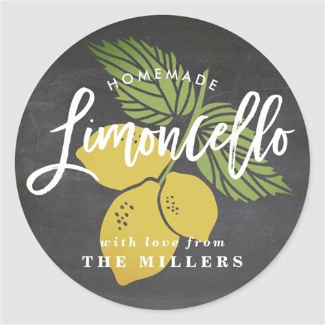 Limoncello Label Chalkboard Background Classic Round Sticker Zazzle