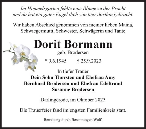 Traueranzeigen Von Dorit Bormann Abschied Nehmen De