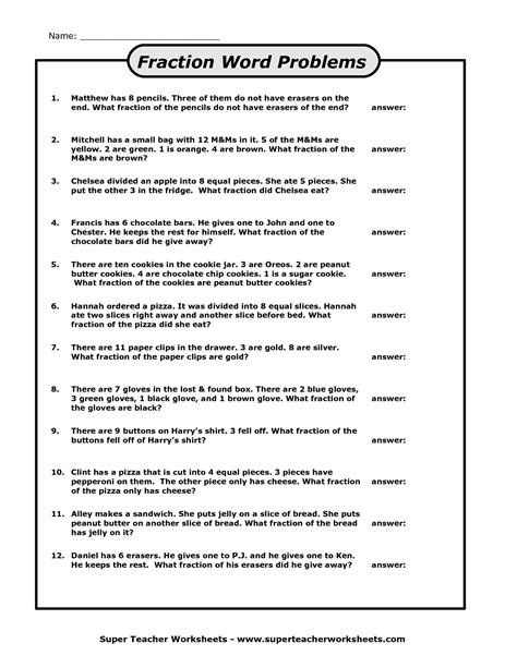 Fraction Word Problems Worksheets Problems Fraction Fraction