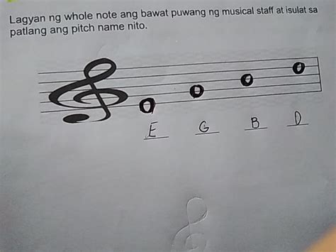 Gawain Lagyan Ng Whole Note Ang Bawat Puwang Ng Musical Staff At