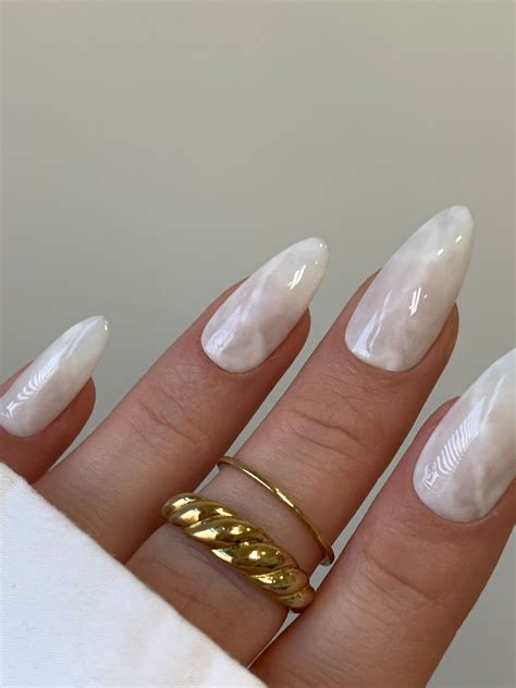 Milky White Marble Detail Nails Salon Quality Hand Painted Press On