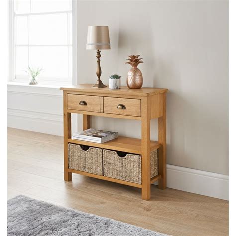 Wiltshire Oak Console Table With Storage Baskets Luxury Oak Console